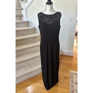 Ralph Lauren Black Illusion Sequin Lace Gathered Column Sheath Maxi Gown